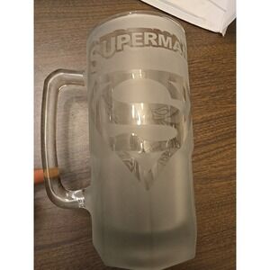 BEAUTIFUL HEAVY Superman ETCHED 8" GLASS BEER MUG STEIN DC COMICS